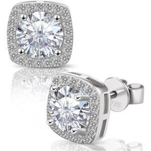 2.0ct Moissanite Square Cut Stud Earrings | 925 Sterling Silver | VVS1 | D Color